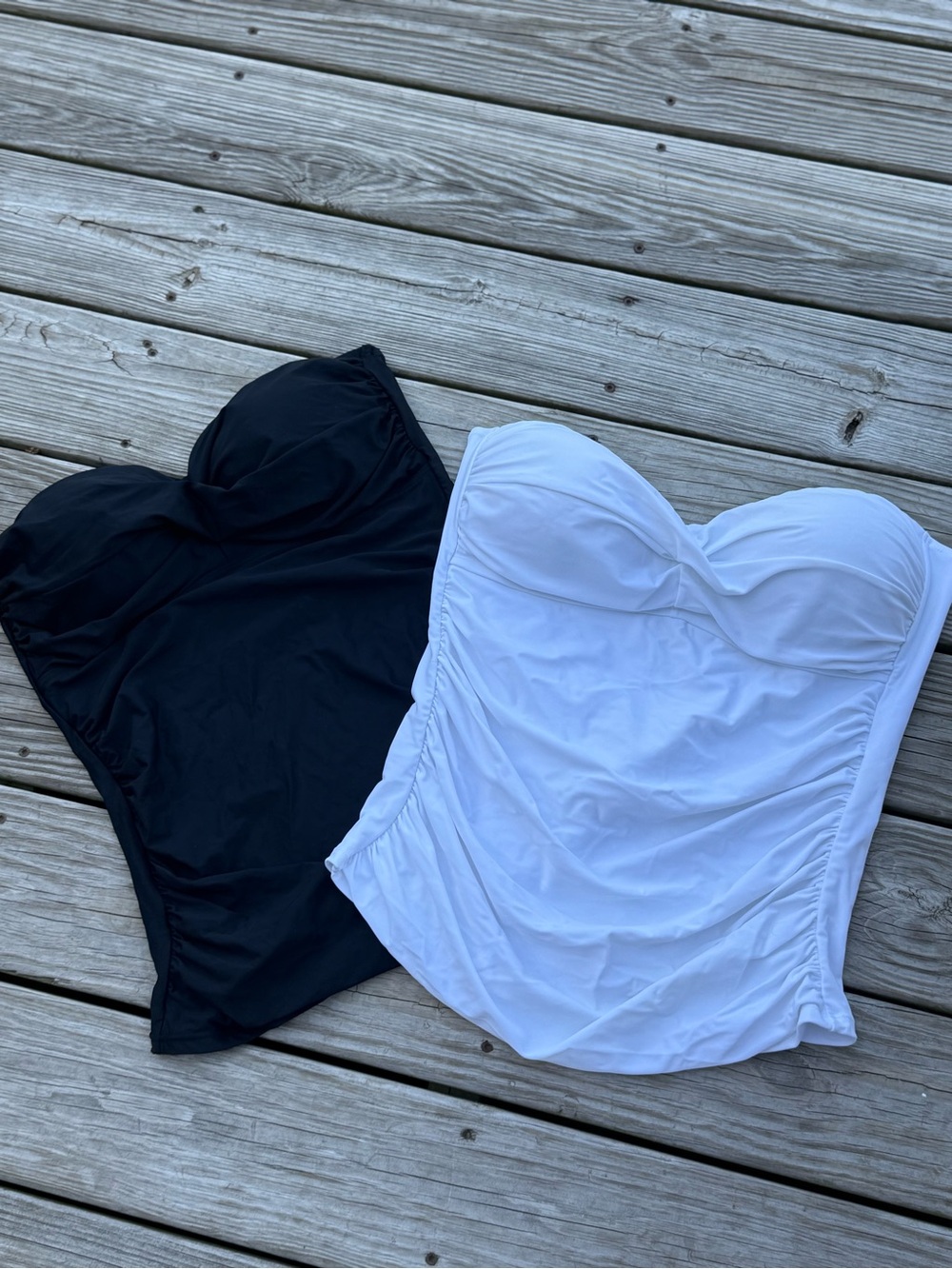 Women’s XL Twist Ruched Bandeau Tankini Tops strapless molded cups